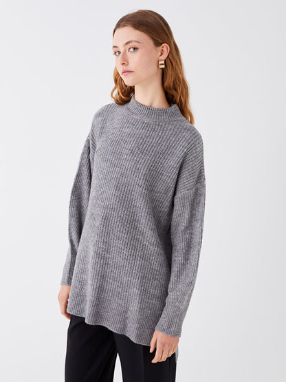 Half Turtleneck Plain Long Sleeve Women's Knitwear Tunic