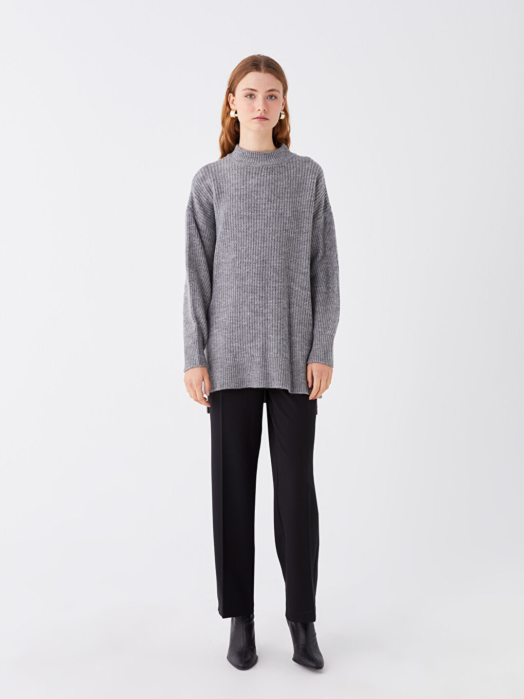 Half Turtleneck Plain Long Sleeve Women's Knitwear Tunic