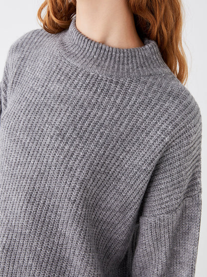 Half Turtleneck Plain Long Sleeve Women's Knitwear Tunic