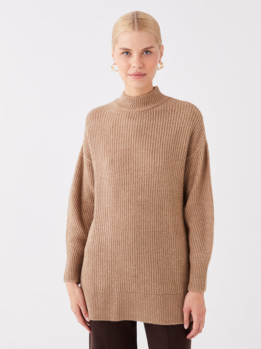 Half Turtleneck Plain Long Sleeve Women's Knitwear Tunic