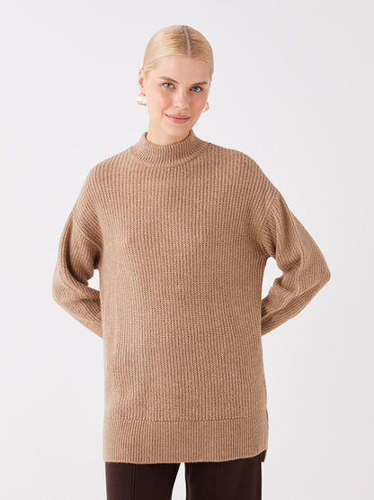 Half Turtleneck Plain Long Sleeve Women's Knitwear Tunic