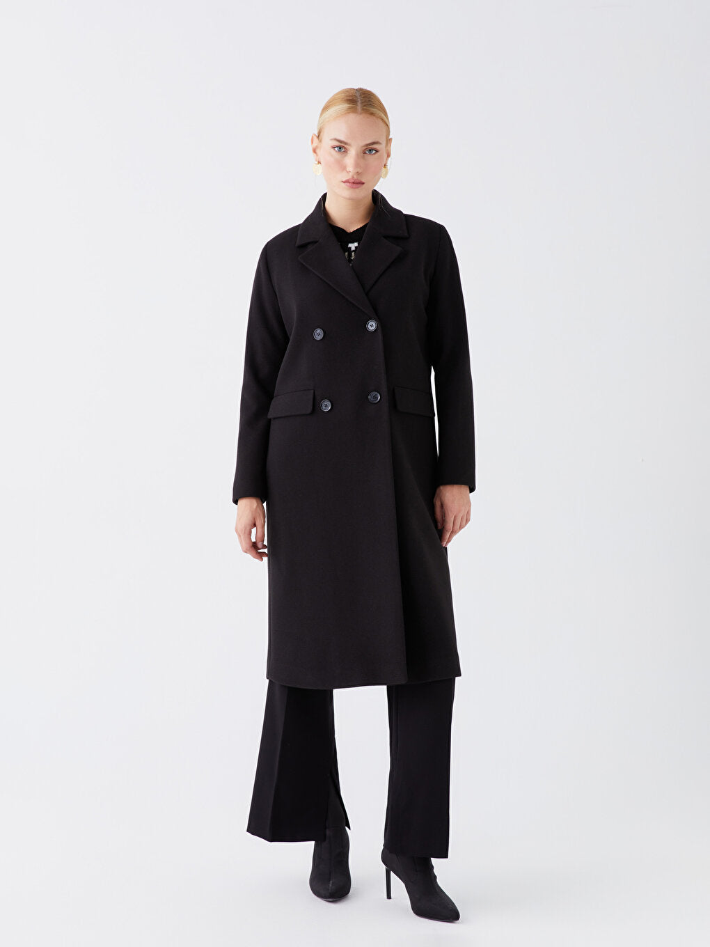 Women's Double Breasted Collar Plain Cuff Coat