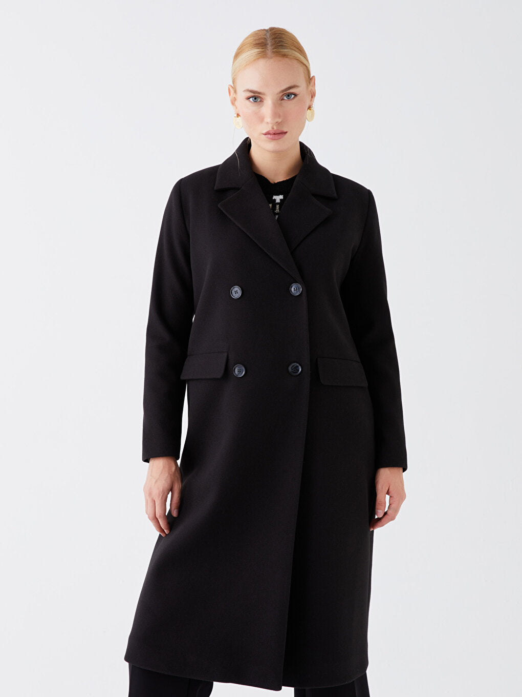 Women's Double Breasted Collar Plain Cuff Coat