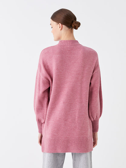 Half Turtleneck Plain Long Sleeve Oversize Women's Knitwear Tunic