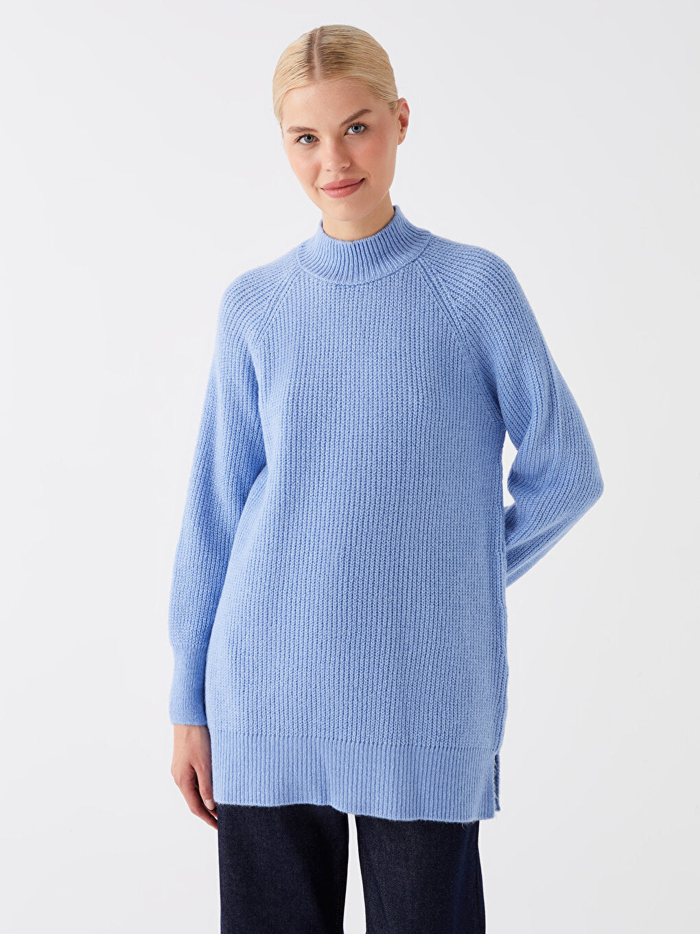 Half Turtleneck Plain Long Sleeve Women's Knitwear Tunic