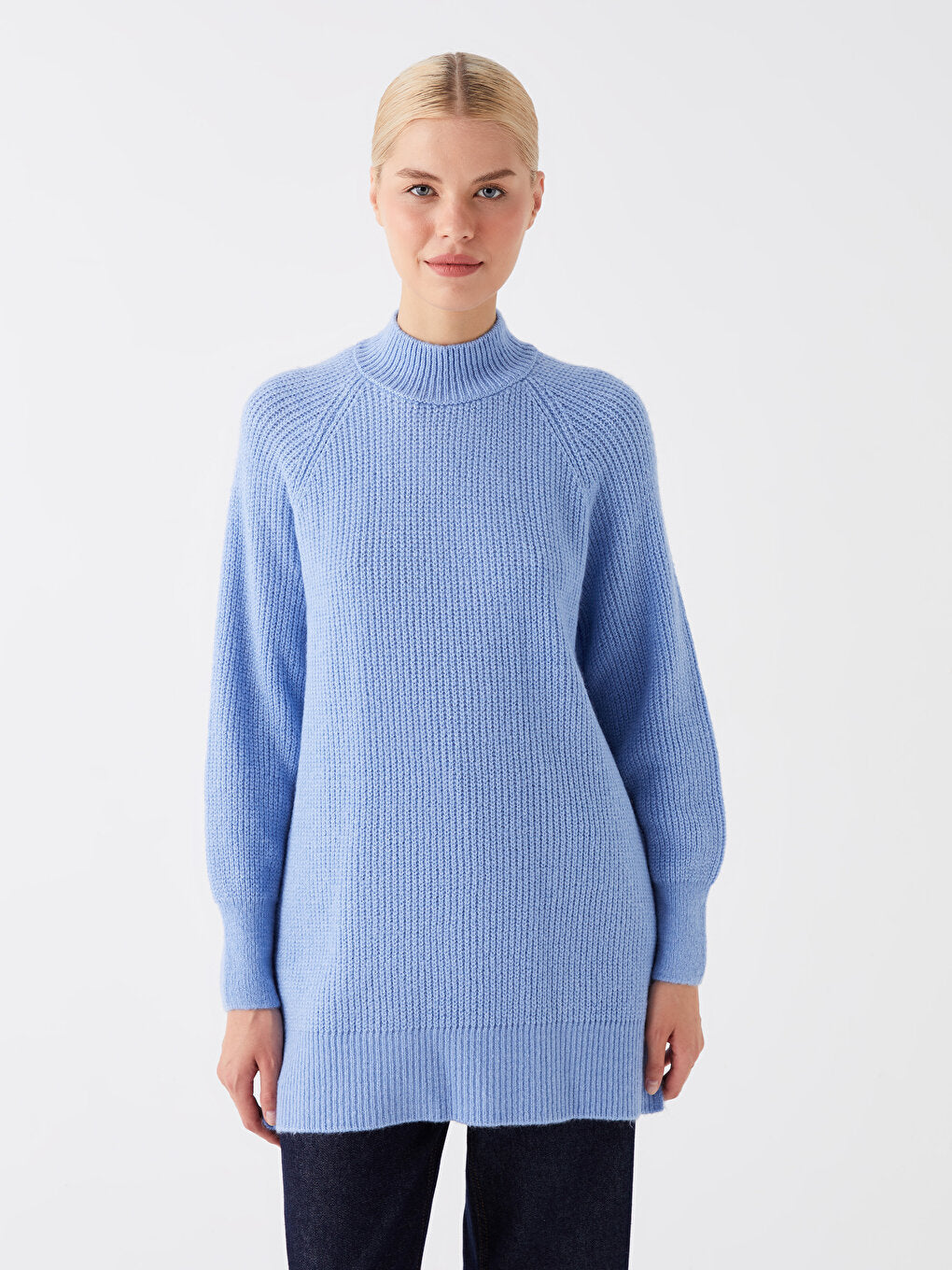 Half Turtleneck Plain Long Sleeve Women's Knitwear Tunic