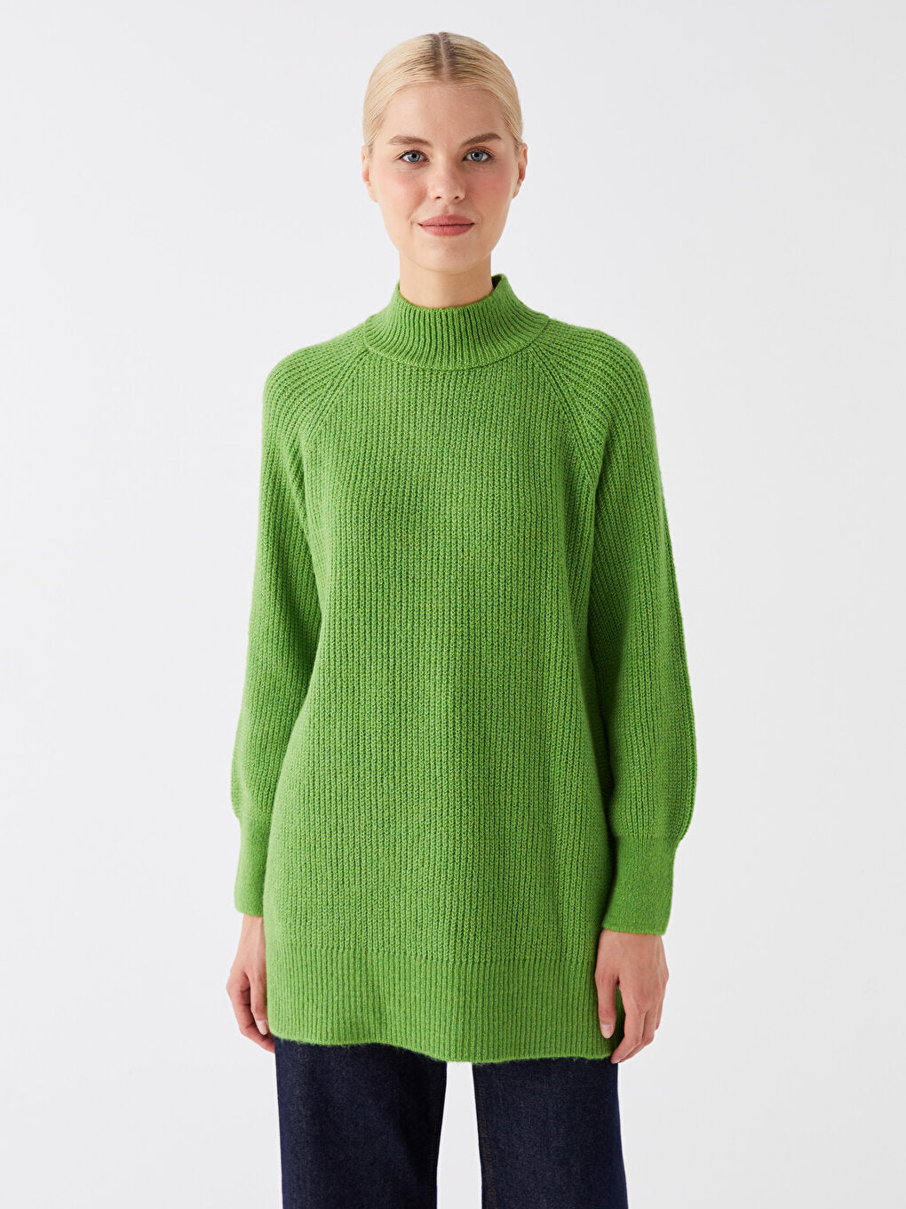 Half Turtleneck Plain Long Sleeve Women's Knitwear Tunic