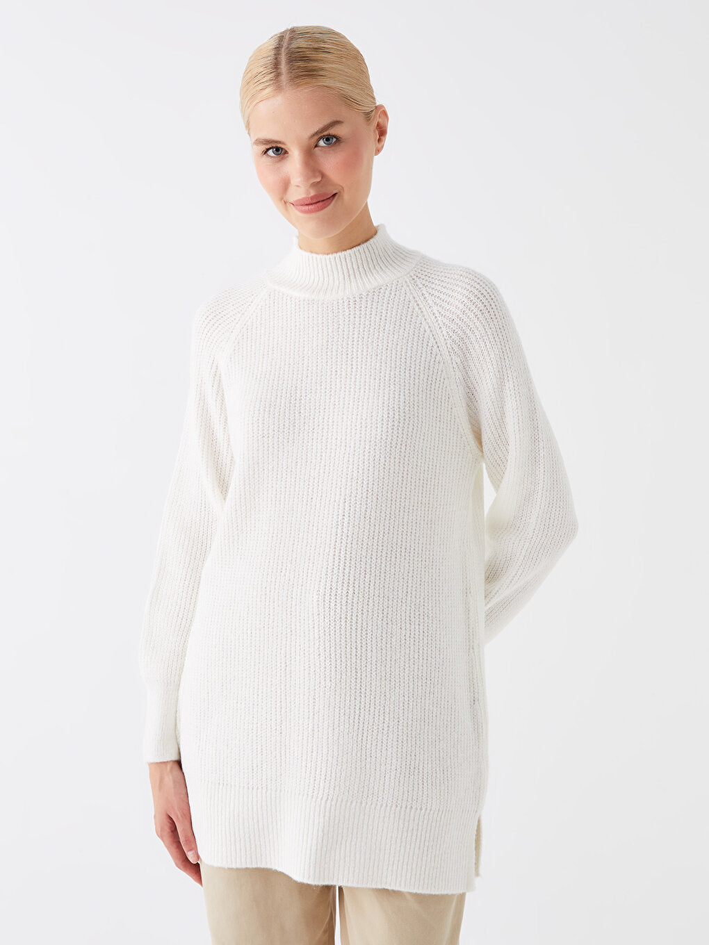 Half Turtleneck Plain Long Sleeve Women's Knitwear Tunic