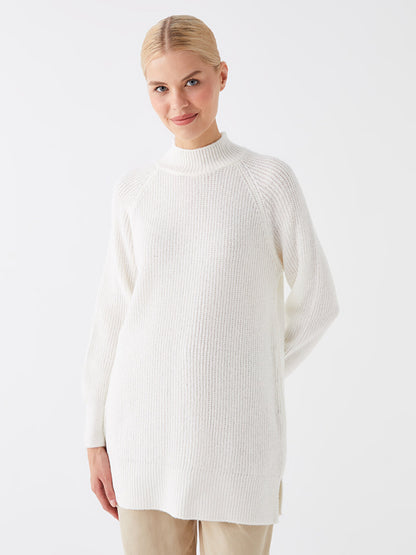 Half Turtleneck Plain Long Sleeve Women's Knitwear Tunic