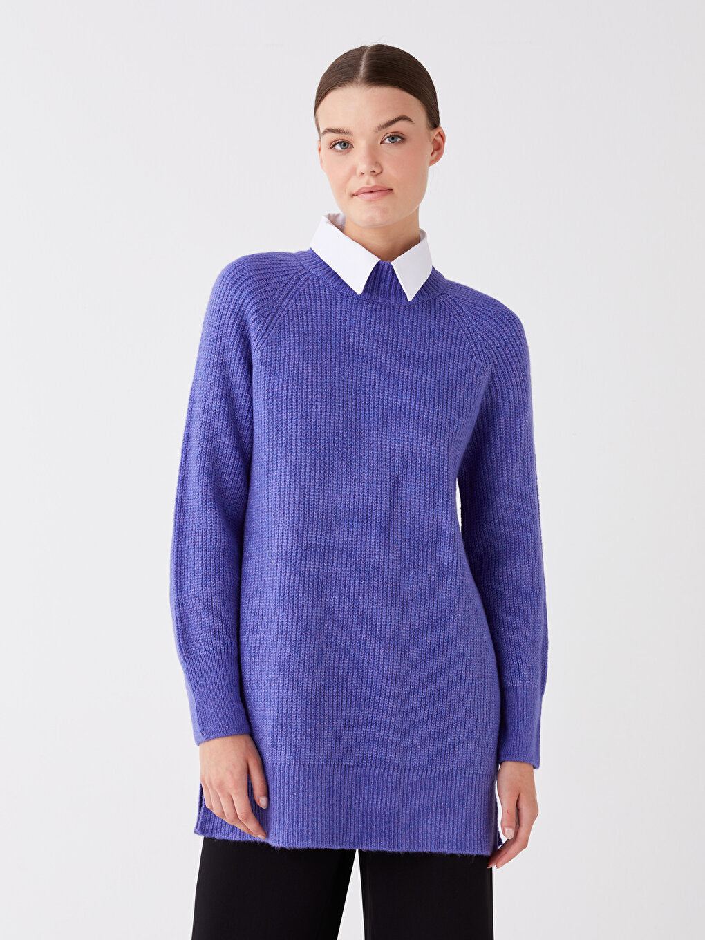 Half Turtleneck Plain Long Sleeve Women's Knitwear Tunic