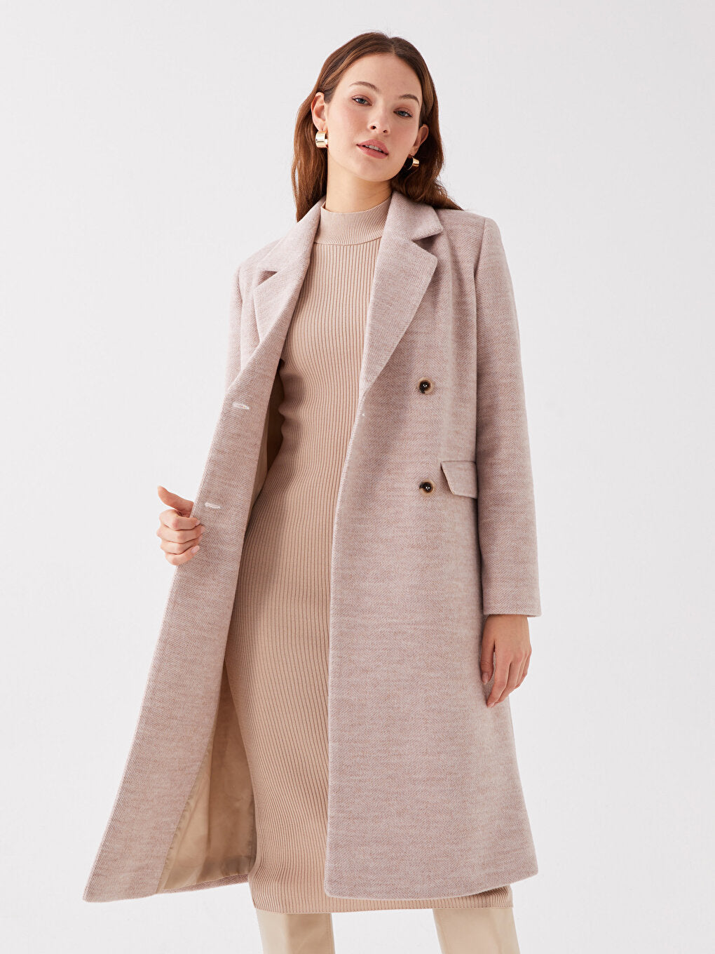 Jacket Collar Plain Long Sleeve Thick Women's Cashmere Coat