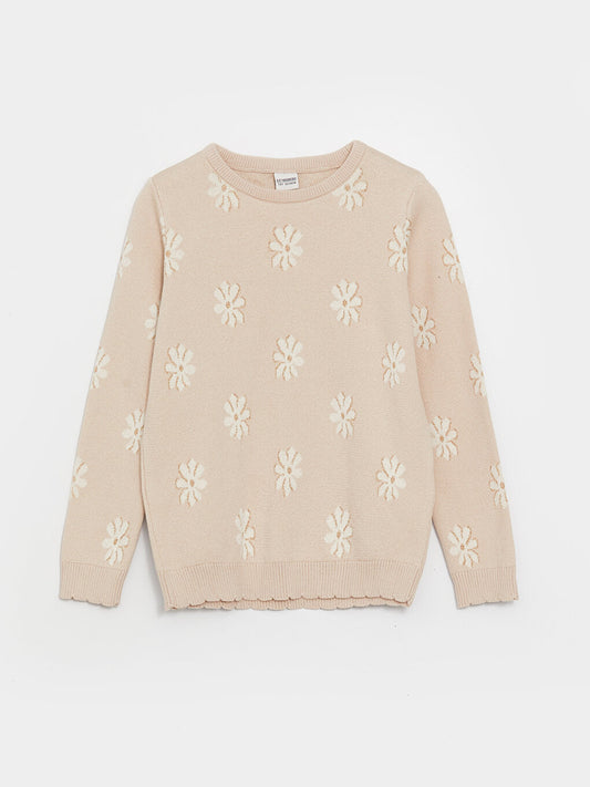 Crew Neck Patterned Long Sleeve Girl's Knitwear Sweater