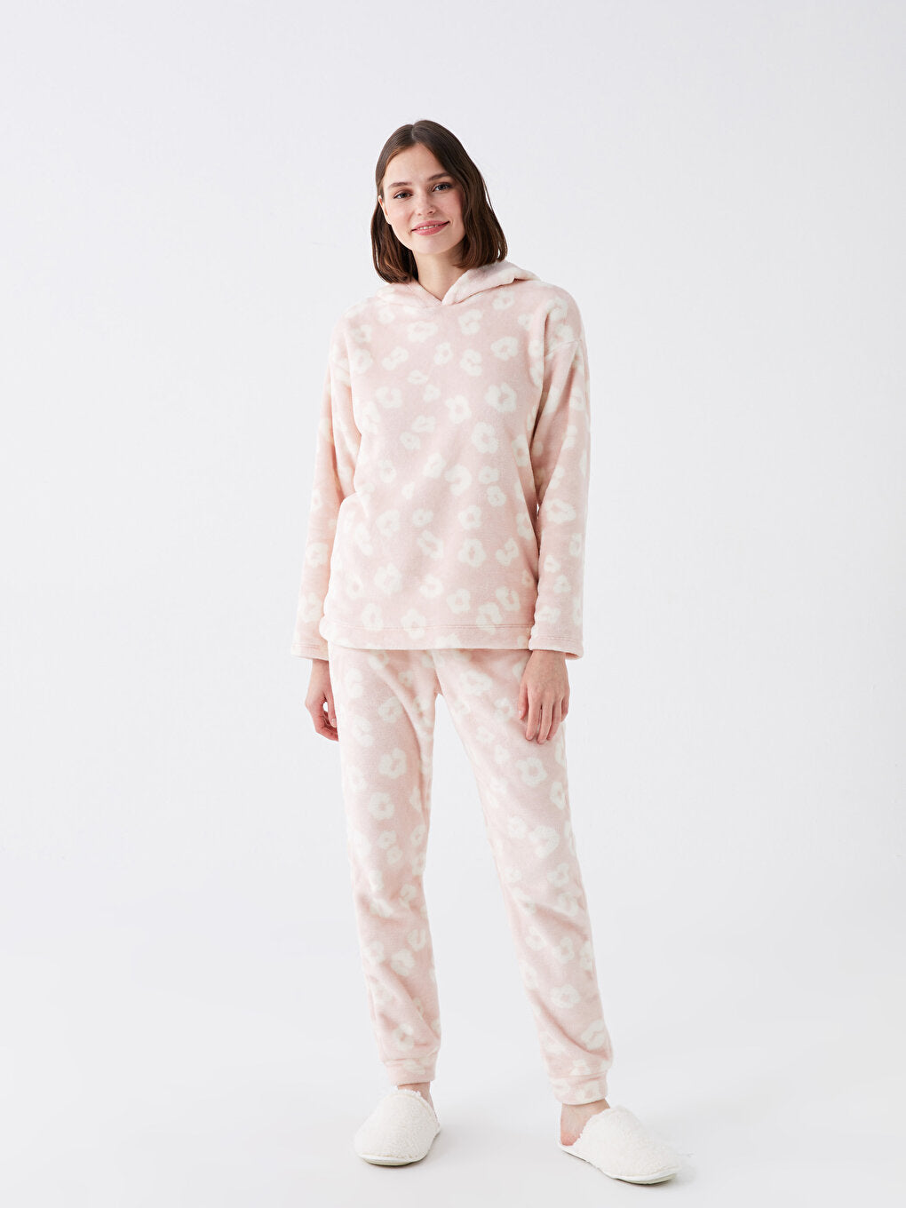 Hooded Patterned Long Sleeve Women's Pajama Set