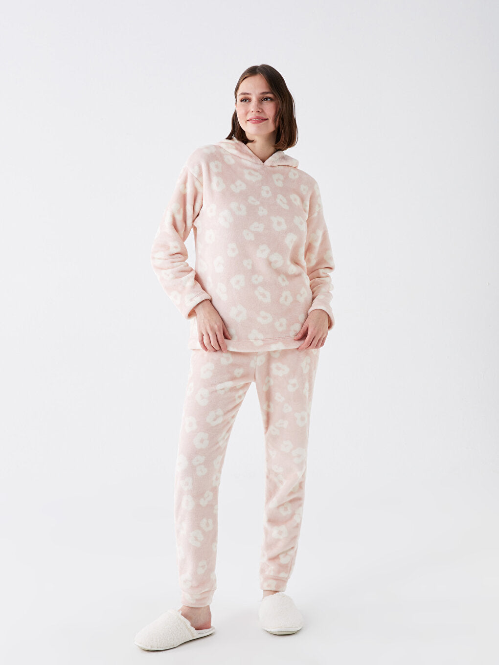 Hooded Patterned Long Sleeve Women's Pajama Set