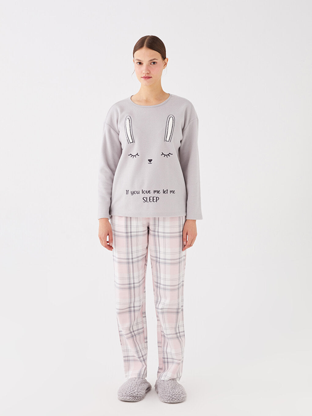 Crew Neck Embroidered Long Sleeve Women's Pajama Set