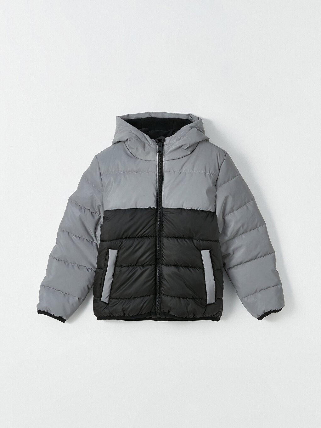 Hooded Boy's Puffer Jacket with Reflective Detail