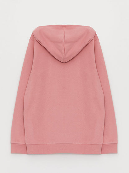 Hooded Basic Long Sleeve Girl's Zippered Sweatshirt