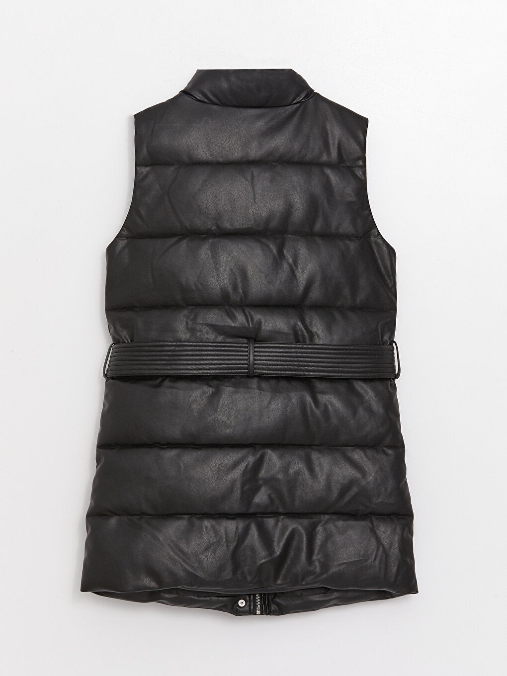 High Collar Plain Leather Look Women's Puffer Vest