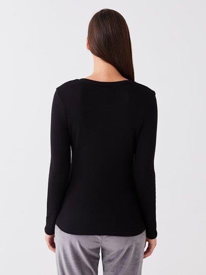 Crew Neck Plain Long Sleeve Women's Thermal Underwear