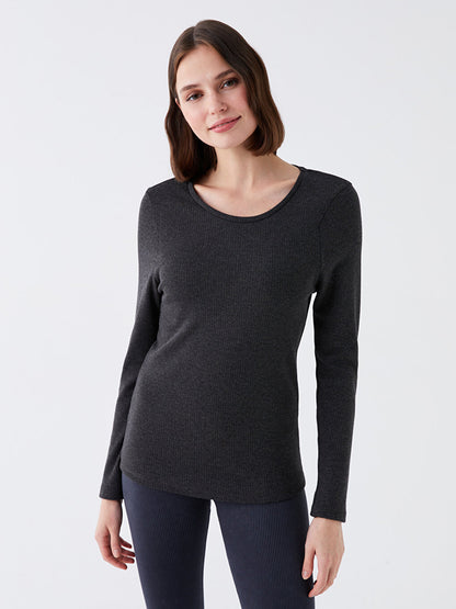 Crew Neck Plain Long Sleeve Women's Thermal Underwear