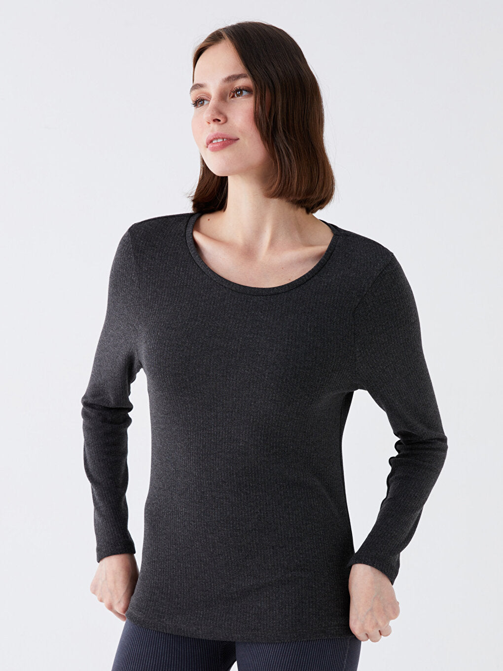 Crew Neck Plain Long Sleeve Women's Thermal Underwear