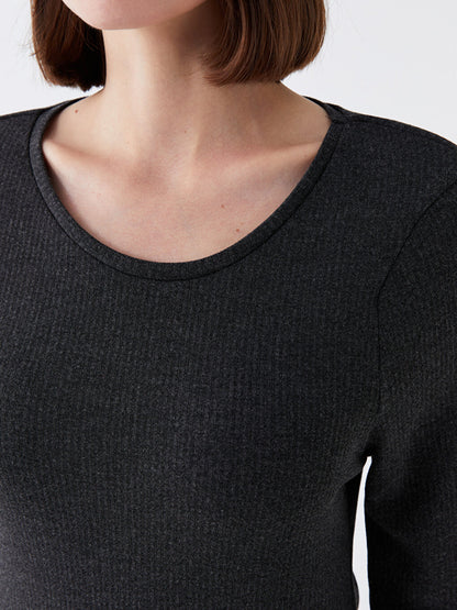 Crew Neck Plain Long Sleeve Women's Thermal Underwear