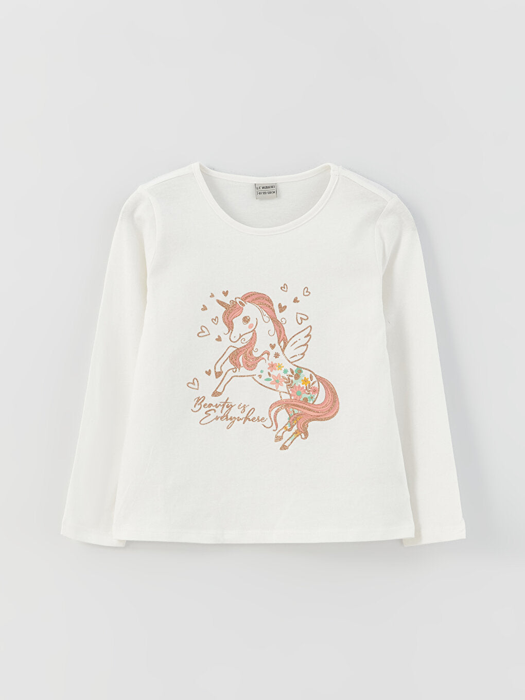 Crew Neck Printed Long Sleeve Girls' T-Shirt