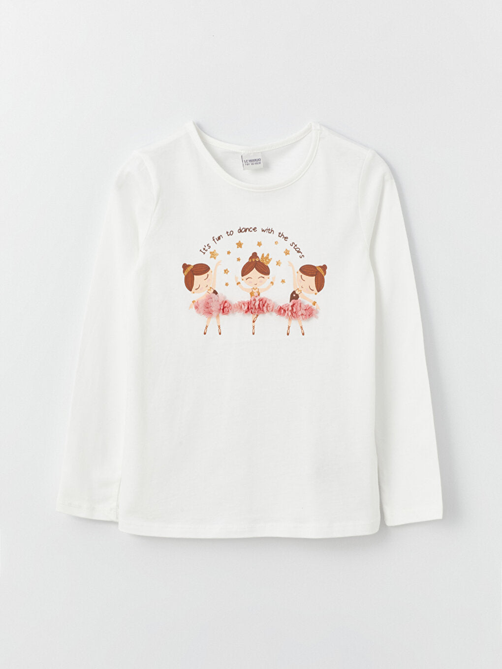 Crew Neck Printed Long Sleeve Girl's T-Shirt