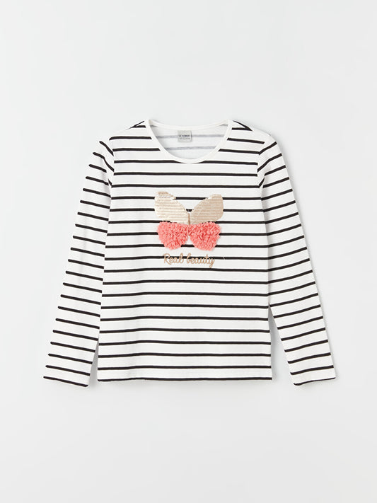 Crew Neck Striped Long Sleeve Girl's T-Shirt