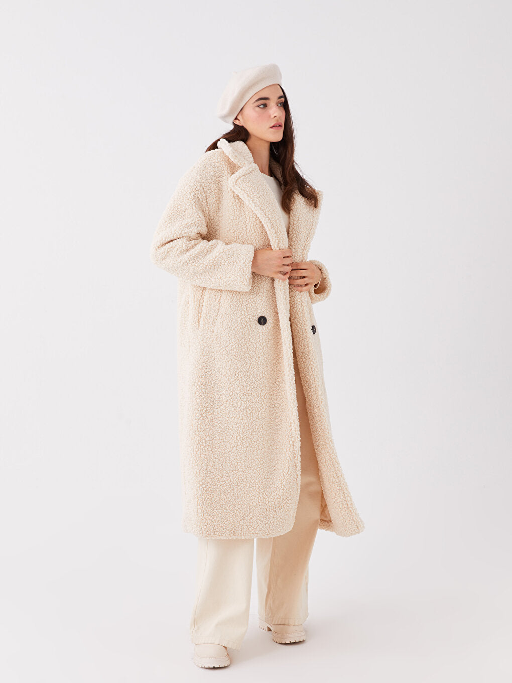 Jacket Collar Plain Long Sleeve Women's Teddy Coat