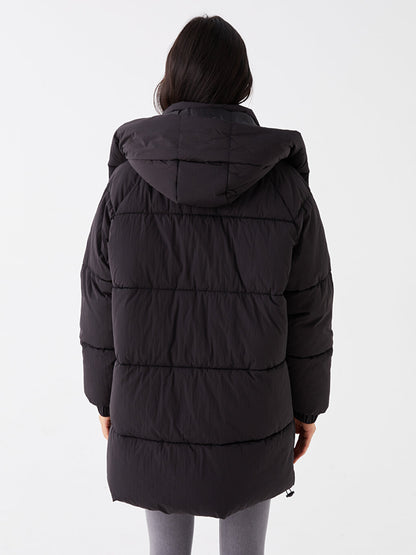 Hooded Plain Long Sleeve Women's Puffer Coat