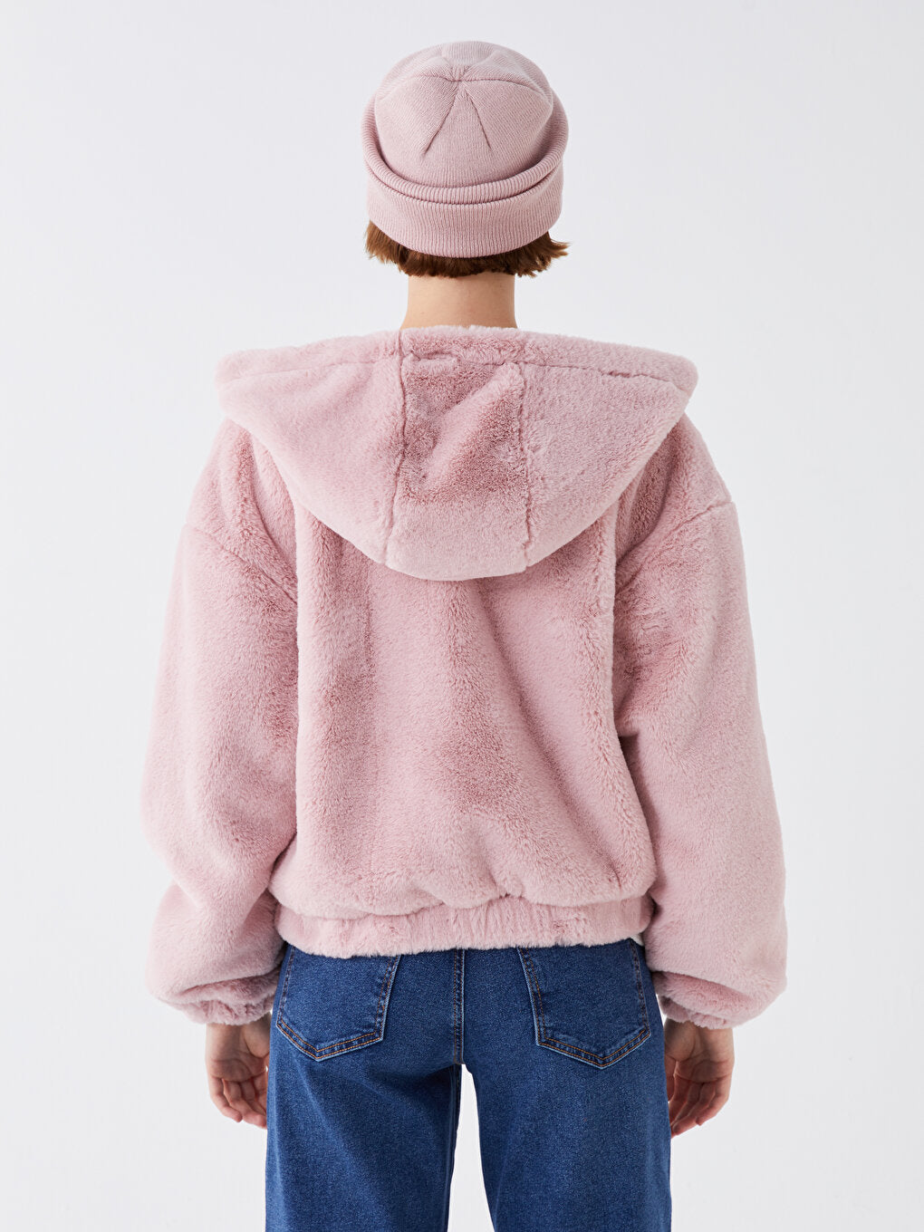 Women's Hooded Plain Fur Coat