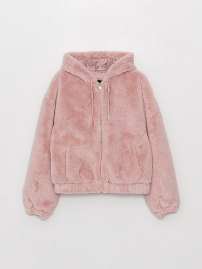 Women's Hooded Plain Fur Coat