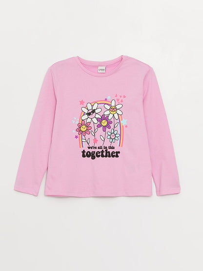 Crew Neck Printed Long Sleeve Girls' T-Shirt