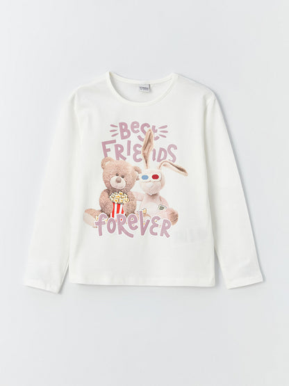 Crew Neck Printed Long Sleeve Girls' T-Shirt