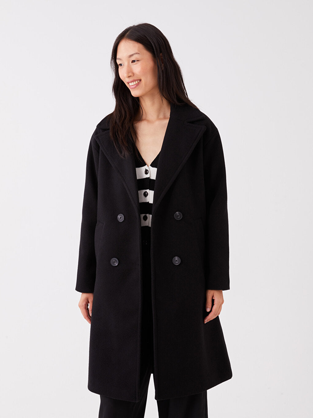 Women's Jacket Collar Plain Cashmere Coat