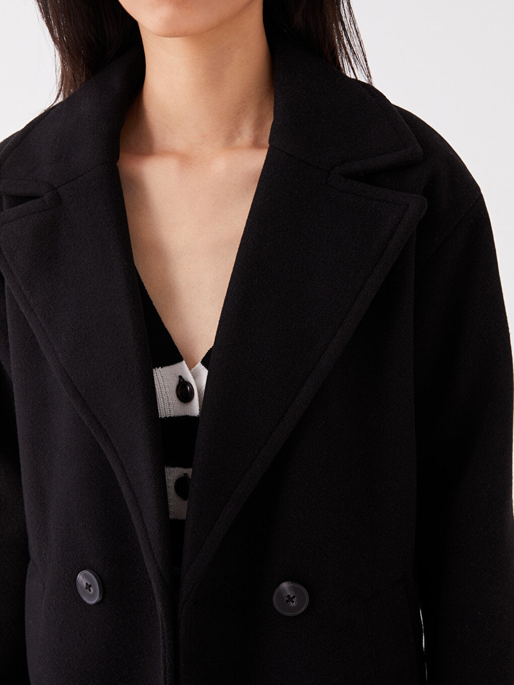 Women's Jacket Collar Plain Cashmere Coat