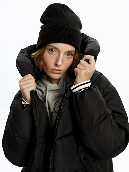 Hooded Plain Long Sleeve Women's Puffer Coat