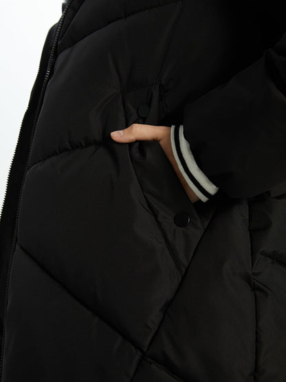 Hooded Plain Long Sleeve Women's Puffer Coat