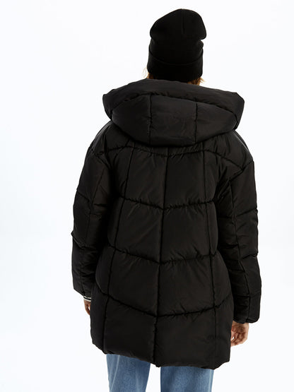 Hooded Plain Long Sleeve Women's Puffer Coat