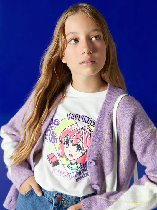 Crew Neck Printed Long Sleeve Girl's T-Shirt