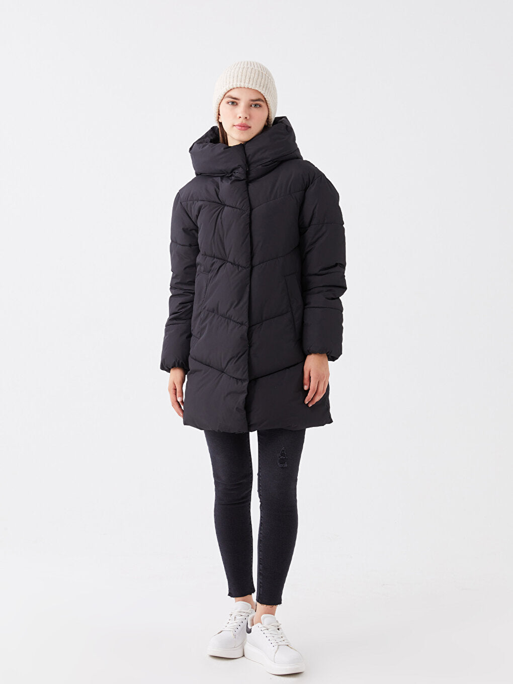 Women's Hooded Plain Puffer Coat