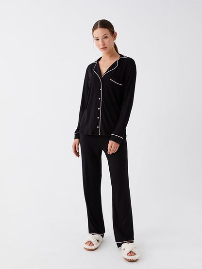 Shirt Collar Plain Long Sleeve Women's Pajama Set