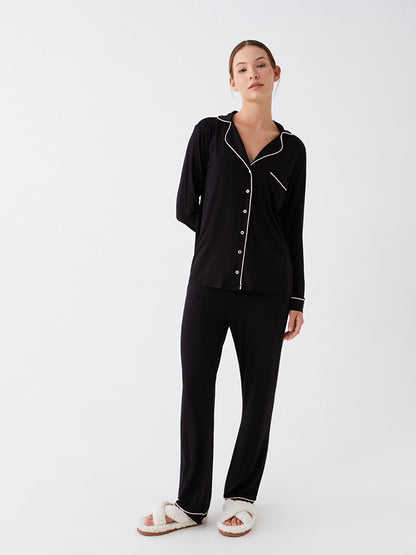 Shirt Collar Plain Long Sleeve Women's Pajama Set