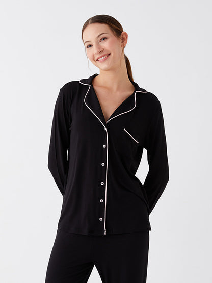 Shirt Collar Plain Long Sleeve Women's Pajama Set