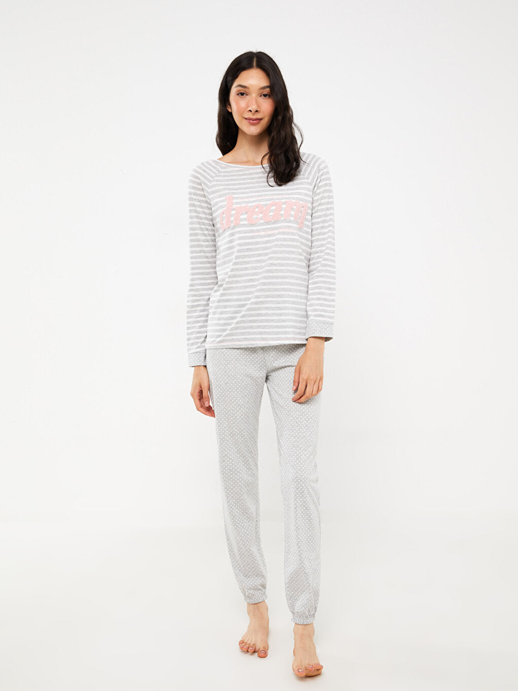 Crew Neck Striped Long Sleeve Women's Pajama Set