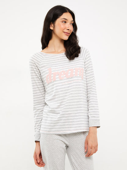 Crew Neck Striped Long Sleeve Women's Pajama Set