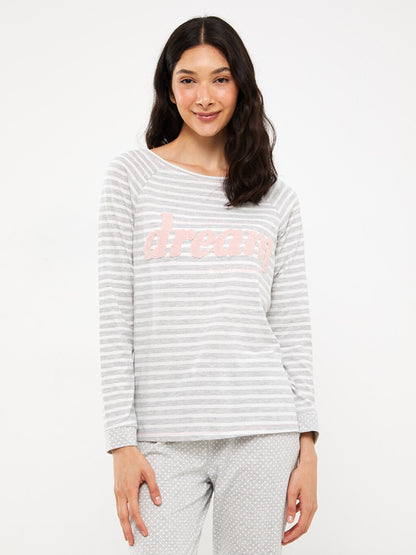 Crew Neck Striped Long Sleeve Women's Pajama Set