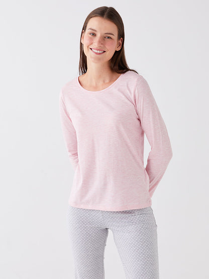 Crew Neck Plain Long Sleeve Women's Pajama Set