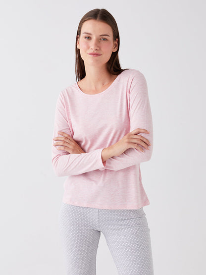 Crew Neck Plain Long Sleeve Women's Pajama Set